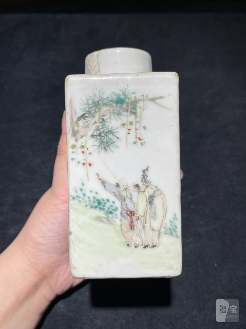 清晚期 浅绛彩马上封侯纹茶叶罐 - 图5